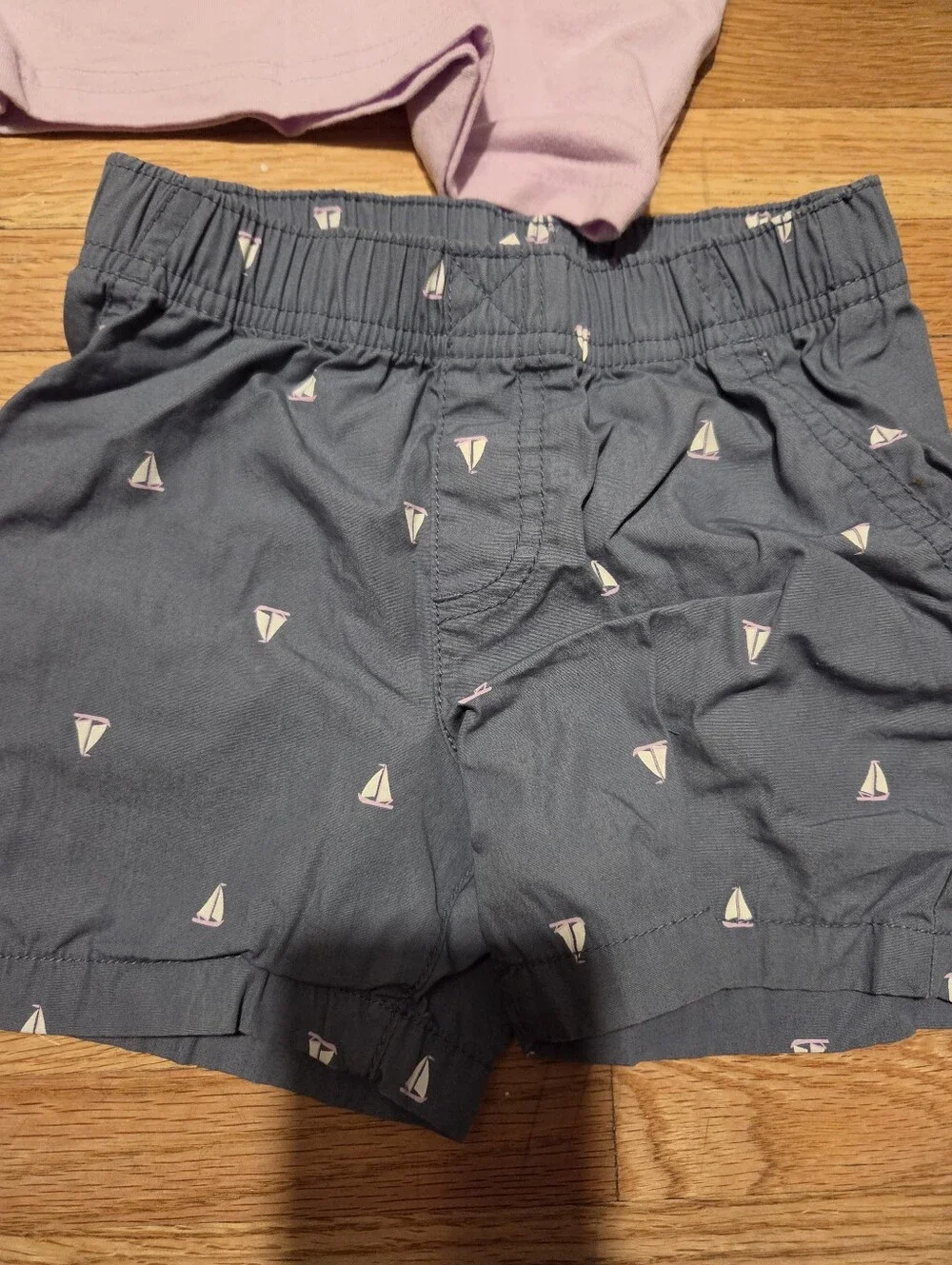 Carter's Lavender Polo and Navy Sailboat Shorts Set / 12-18 Months